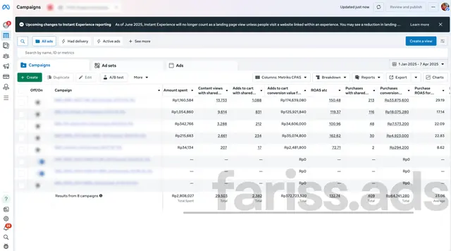 Screenshot dashboard CPAS Shopee, Client 7