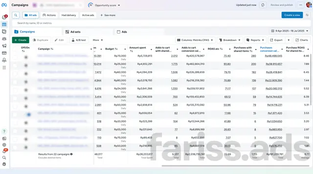 Screenshot dashboard CPAS Shopee, Client 10